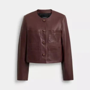 Kragenlose Lederjacke*COACH Fashion