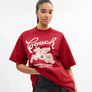 Lockeres Signature-T-Shirt aus Biobaumwolle mit Pegasus-Motiv*COACH New